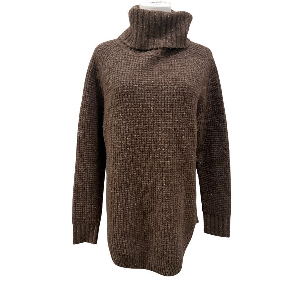 Pendleton Lambs Wool Waffle Knit Turtleneck Sweater Women Small Brown Chunky